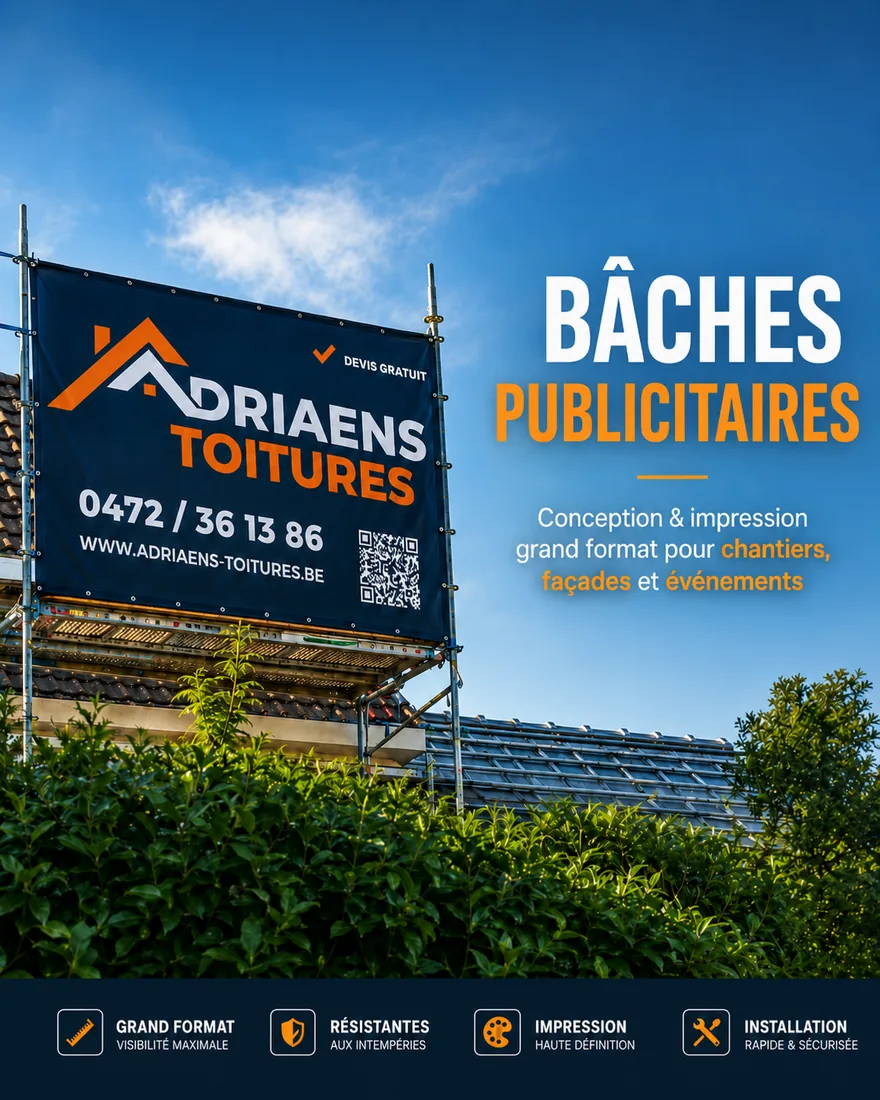 Création de bâche publicitaire grand format par Polygraphix Studio à Charleroi
