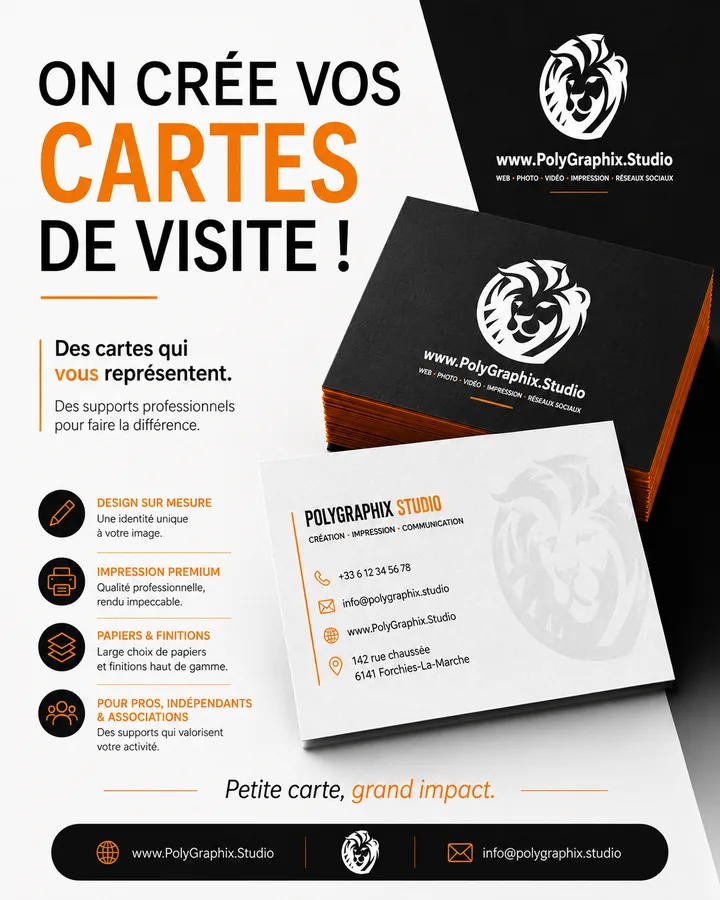 Carte de visite imprimée par Polygraphix Studio à Charleroi
