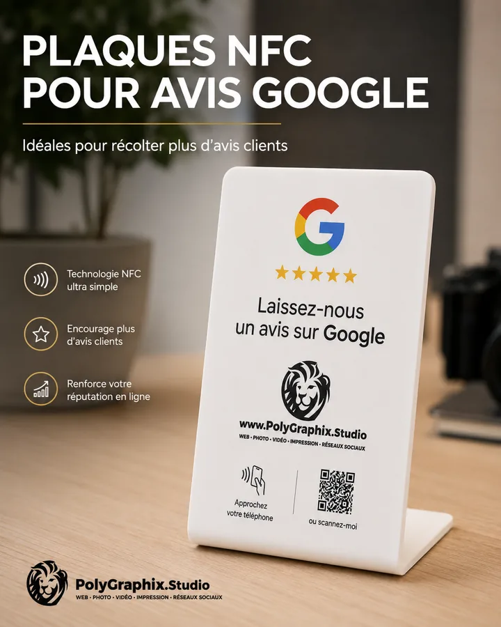 Plaque NFC avis Google par Polygraphix Studio