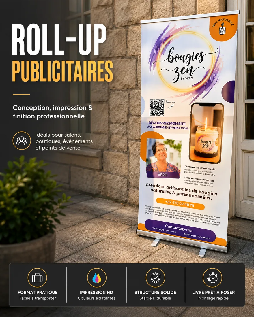 Création de roll-up publicitaire par Polygraphix Studio à Charleroi