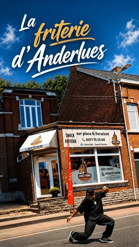 Exemple vidéo TikTok pour la friterie Chez Adri à Anderlues — réalisé par Polygraphix Studio