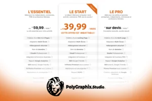 Offres de création de site web PolyGraphix Studio - forfaits L'Essentiel, Le Start et Le Pro